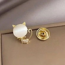 水鑽裝飾貓形領結胸針至安全服裝和防止 - 金色 - 查看 2