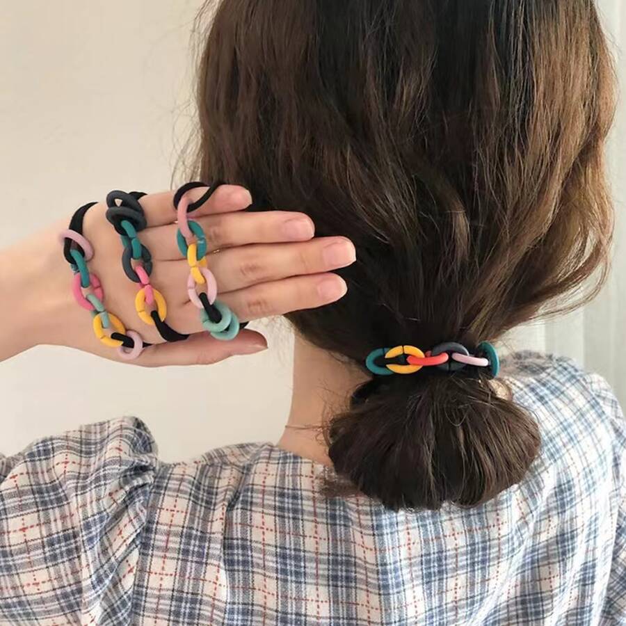 3入組女性隨機色鏈條設計時尚髮圈適用於裝飾用品 - 彩色 - 查看 1