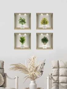 4 peças/Conjunto 30cm*30cm Adesivos de Parede Impermeáveis Autocolantes com Impressão Floral para Sala de Estar, Cozinha, Hall de Entrada, Quarto, Decalques de Vinil DIY, Adesivos, Decalque de Parede, Decalque de Vinil para Decoração Doméstica, Itens de Decoração de Primavera Refresquem sua Casa, Presentes de Adesivos de Decoração Rama Aniversário Formatura - Multicolorido - Visão 4