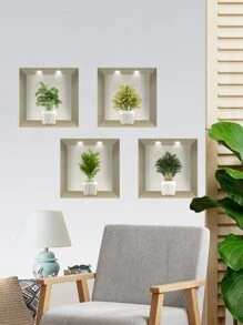4 peças/Conjunto 30cm*30cm Adesivos de Parede Impermeáveis Autocolantes com Impressão Floral para Sala de Estar, Cozinha, Hall de Entrada, Quarto, Decalques de Vinil DIY, Adesivos, Decalque de Parede, Decalque de Vinil para Decoração Doméstica, Itens de Decoração de Primavera Refresquem sua Casa, Presentes de Adesivos de Decoração Rama Aniversário Formatura - Multicolorido - Visão 5