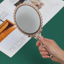 Creative Vintage Lace Handle Handheld Makeup Mirror, Portable Handheld Mirror, Ideal For Mom, Girlfriend, Wife, Ladies' Makeup Mirror, Dorm Room, Traveling - Rose Red - View 2