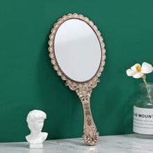 Creative Vintage Lace Handle Handheld Makeup Mirror, Portable Handheld Mirror, Ideal For Mom, Girlfriend, Wife, Ladies' Makeup Mirror, Dorm Room, Traveling - Rose Red - View 4