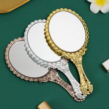 Creative Vintage Lace Handle Handheld Makeup Mirror, Portable Handheld Mirror, Ideal For Mom, Girlfriend, Wife, Ladies' Makeup Mirror, Dorm Room, Traveling - Rose Red - View 3