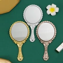 Creative Vintage Lace Handle Handheld Makeup Mirror, Portable Handheld Mirror, Ideal For Mom, Girlfriend, Wife, Ladies' Makeup Mirror, Dorm Room, Traveling - Rose Red - View 1