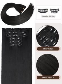 Synthetic hair extension 24 inch 6PCS black thick wig natural soft Synthetic fiber - Black - View 3