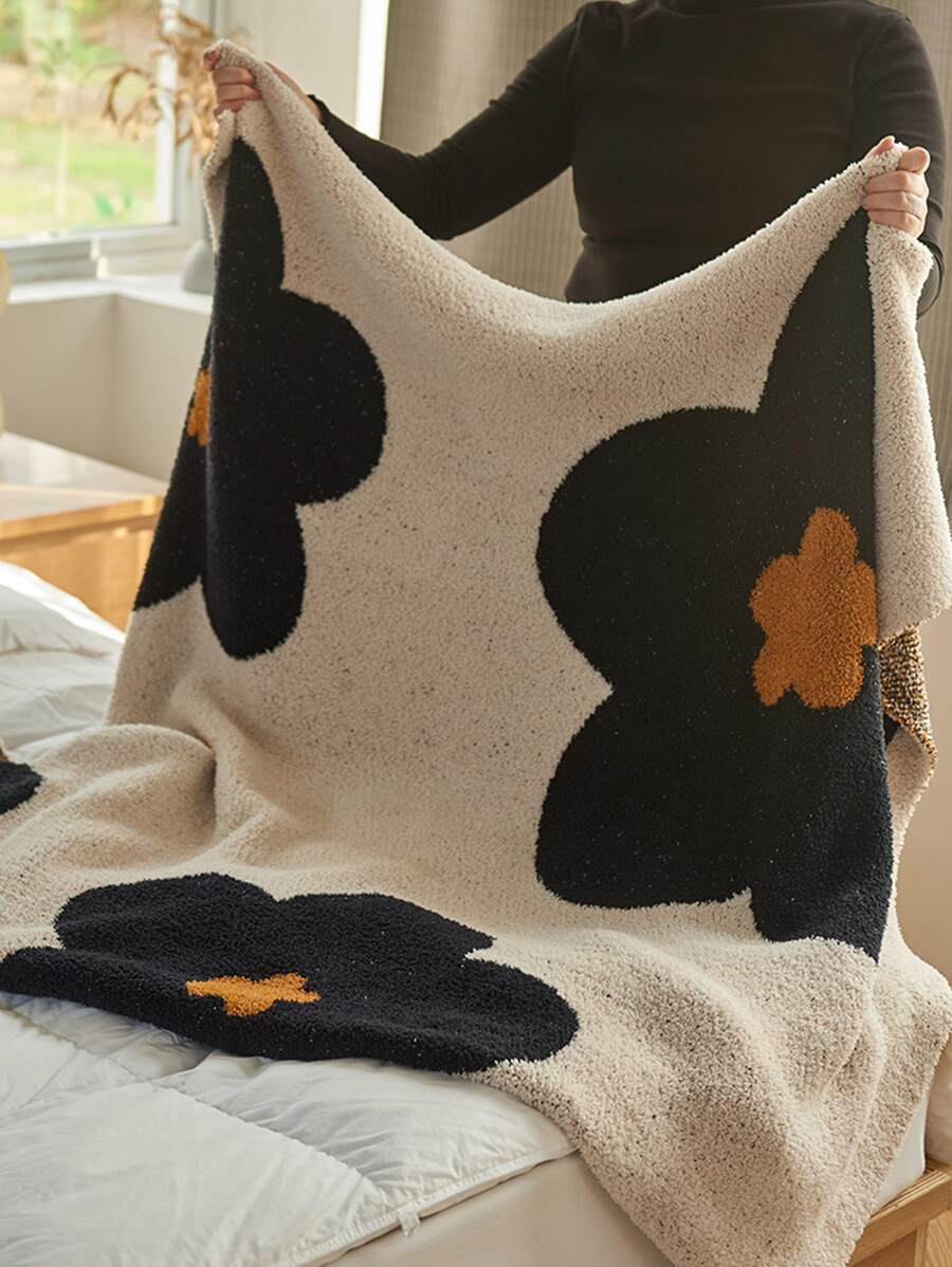 1pc Knitted Blanket/throw/towel For Office Nap/sofa/air Conditioning, Rest Blanket With Knit Cover - Black - View 1