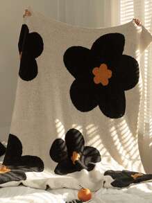 1pc Knitted Blanket/throw/towel For Office Nap/sofa/air Conditioning, Rest Blanket With Knit Cover - Black - View 4