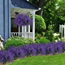 12入組/套戶外仿真花,金色15英寸UV抵抗的塑膠綠色植物花卉適用於花園,門廊,懸掛籃子,窗戶盒子裝飾用品