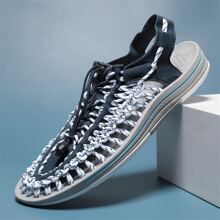 男士抽繩設計鏤空設計閒暇藍色的休閒涼鞋 - 藍色 - 查看 1