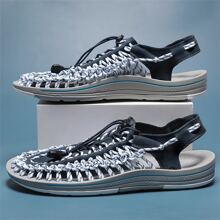 男士抽繩設計鏤空設計閒暇藍色的休閒涼鞋 - 藍色 - 查看 4