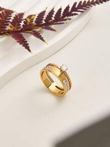 1pc 18K Gold Plated Gorgeous Style Stainless Steel Cubic Zirconia Love Forever Ring Ladies Jewelry Luxury Style Wedding Party Jewelry Dating Gift
