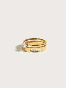 1pc 18K Gold Plated Gorgeous Style Stainless Steel Cubic Zirconia Love Forever Ring Ladies Jewelry Luxury Style Wedding Party Jewelry Dating Gift