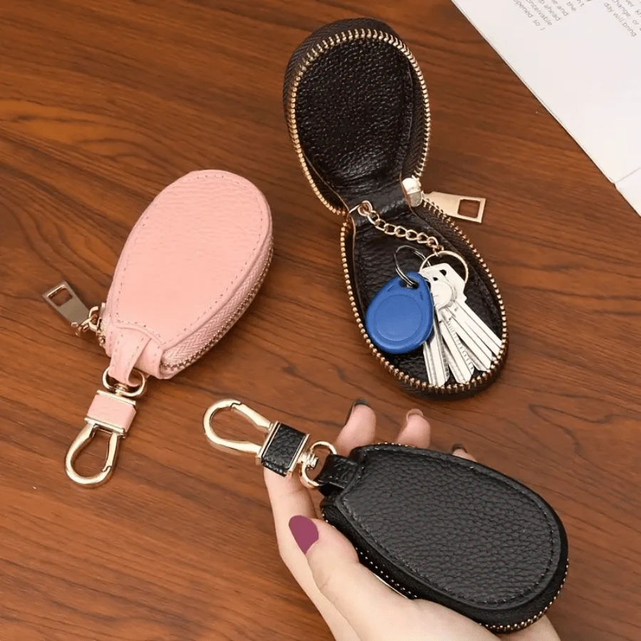 Mini Leather Key Holder Minimalist Keychain Case Wallet Key Storage Case Key Protector Gift Bag Present Car Key Chain Key Holder Key Case - Black - View 1