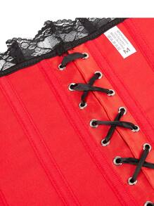 女式蕾丝边束胸紧身胸衣，配缎带腰带，红色，可作为外套穿着，适合圣诞节和角色扮演腰部训练器 - 紅色 - 查看 7