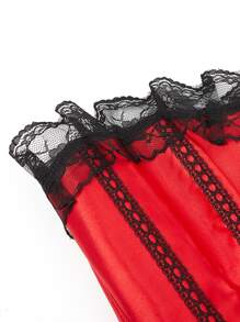 女式蕾丝边束胸紧身胸衣，配缎带腰带，红色，可作为外套穿着，适合圣诞节和角色扮演腰部训练器 - 紅色 - 查看 5