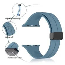 Banda magnética compatible con Apple Watch Ultra de 49mm, 45mm, 44mm, 41mm, 40mm, Bandas para Apple Watch de 38mm, 42mm para hombres/mujeres, Correa de repuesto de silicona deportiva suave compatible con la Banda Apple Watch Series 8/7/6/5/4/3/2/1/SE - Azul Marino - Ver 3