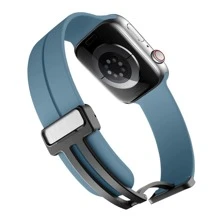 Banda magnética compatible con Apple Watch Ultra de 49mm, 45mm, 44mm, 41mm, 40mm, Bandas para Apple Watch de 38mm, 42mm para hombres/mujeres, Correa de repuesto de silicona deportiva suave compatible con la Banda Apple Watch Series 8/7/6/5/4/3/2/1/SE - Azul Marino - Ver 5