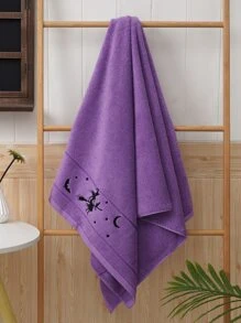 QIBHI 1/3pcs Solid Color Embroidered Witch Holiday Gift, Autumn Decor, Terry Towel Or Bath Towel, Holiday Gift, Halloween, Holiday Decor