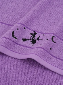 QIBHI 1/3pcs Solid Color Embroidered Witch Holiday Gift, Autumn Decor, Terry Towel Or Bath Towel, Holiday Gift, Halloween, Holiday Decor