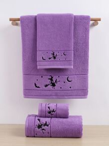 QIBHI 1/3pcs Solid Color Embroidered Witch Holiday Gift, Autumn Decor, Terry Towel Or Bath Towel, Holiday Gift, Halloween, Holiday Decor