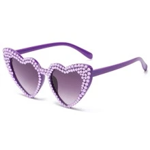 Gafas de moda con forma de corazón y detalles de ojo de gato con rhinestones para mujeres - Morado Violeta - Ver 3