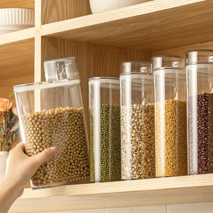 1入組透明穀物儲存容器,附有密封環,適用於儲存廚房中的豆子、穀物、芝麻、茶葉和零食 - 無色 - 查看 1