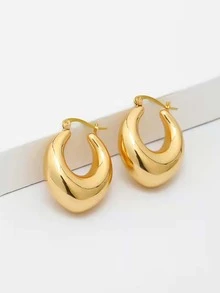 極簡圓耳環 - 金色 - 查看 2