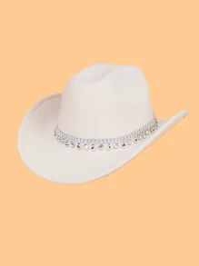 1pc Diamond-decorated Hat Western Cowboy Hat - Beige - View 4