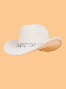 1pc Diamond-decorated Hat Western Cowboy Hat - Beige - View 3