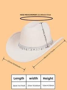 1pc Diamond-decorated Hat Western Cowboy Hat - Beige - View 7