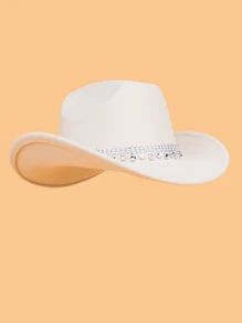1pc Diamond-decorated Hat Western Cowboy Hat - Beige - View 5