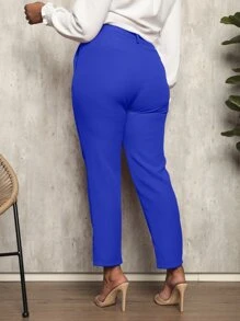 Calça alfaiataria plus size social cintura alta - Azul Royal - Visão 4