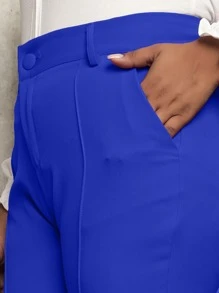 Calça alfaiataria plus size social cintura alta - Azul Royal - Visão 5