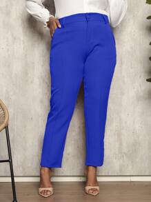 Calça alfaiataria plus size social cintura alta - Azul Royal - Visão 1