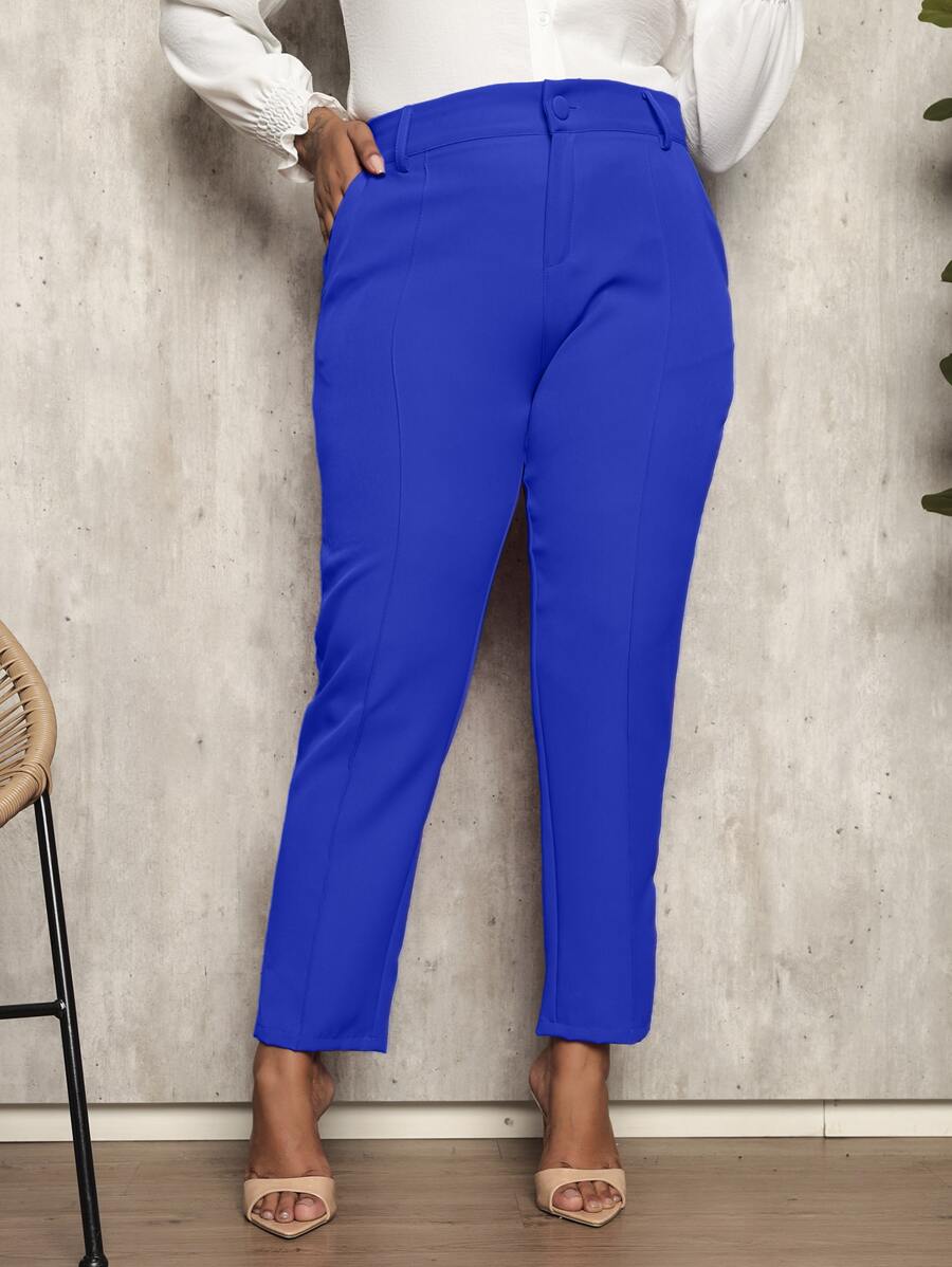 Calça alfaiataria plus size social cintura alta - Azul Royal - Visão 1