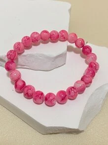 Simple And Versatile Bohemian Style 8mm Glass Beaded Bracelet - Pink - View 3
