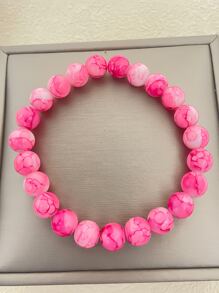 Simple And Versatile Bohemian Style 8mm Glass Beaded Bracelet - Pink - View 1