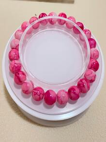Simple And Versatile Bohemian Style 8mm Glass Beaded Bracelet - Pink - View 4