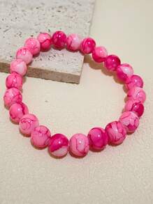Simple And Versatile Bohemian Style 8mm Glass Beaded Bracelet - Pink - View 5