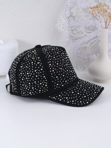 1 pieza de mujeres coreano estilo de moda con diamante de imitación & con diseño de estrella Gorra de béisbol , primavera/verano Sombrero contra sol - Negro - Ver 4