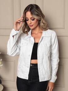 Women Denim Jackets & Coats - trắng - Xem 2