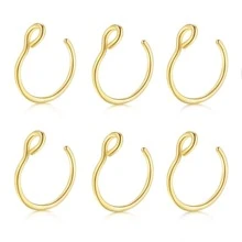 12-6pcs 316L Surgical Steel Fake Nose Rings, 8mm Stainless Steel Fake Nose Rings, Artificial Septum Nose Rings - Multicolor - View 14