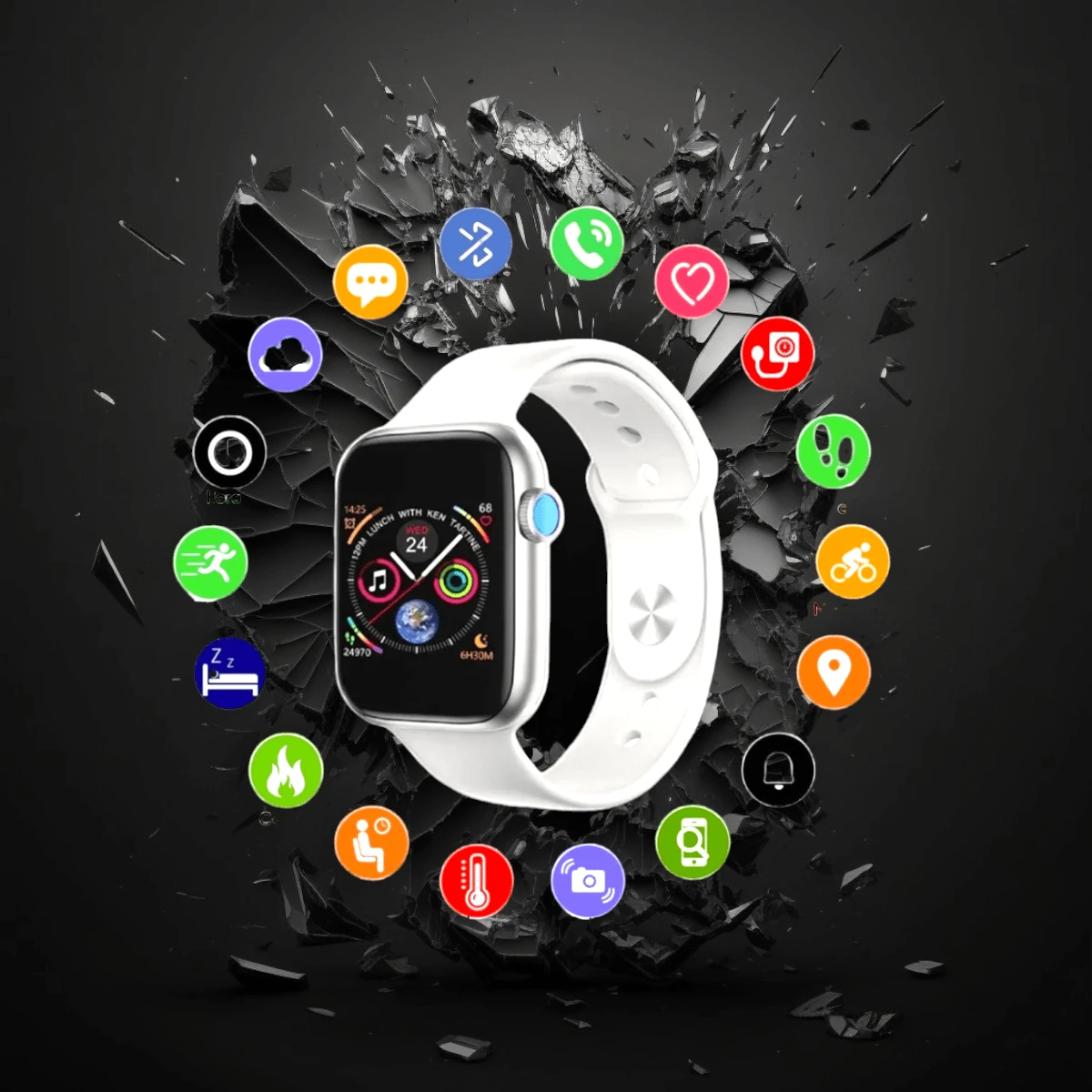 Shenki SA T500 Smart Watch Smartwatch With Bluetooth - White - View 1