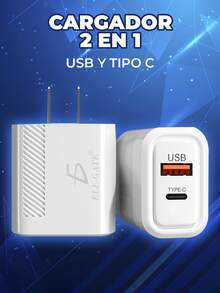 Cargador de Pared USB 2 en 1 para Tipo C y USB de Alta Velocidad Con calidad Quick Charge ELE-GATE - Blanco - Ver 3