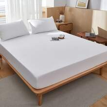 1 Stück einfarbiges gewaschenenes gebürstetes Spannbetttuch (ohne Kissenbezug), minimalistischer japanischer Stil, weiches gebürstetes Spannbetttuch, hautfreundlich, für alle Jahreszeiten geeignet, rutschfest, 360-Grad Rundumschutz, Studentenwohnheim, Makaron Farben, 10 Größen - Weiss - Übersicht 3