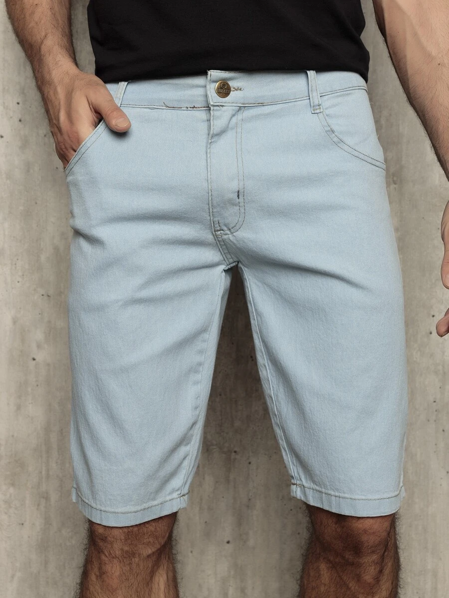 Bermuda Jeans Masculina Com Elastano Premium Lisa Clara - Azul bebê - Visão 1