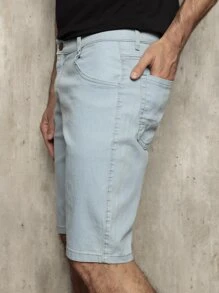 Bermuda Jeans Masculina Com Elastano Premium Lisa Clara - Azul bebê - Visão 5