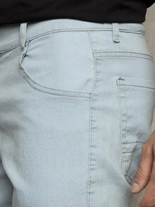 Bermuda Jeans Masculina Com Elastano Premium Lisa Clara - Azul bebê - Visão 3