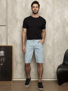 Bermuda Jeans Masculina Com Elastano Premium Lisa Clara - Azul bebê - Visão 2