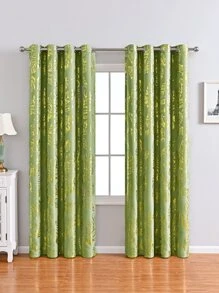 1pc Matcha Green Thermal Insulated Window Curtain With Gold Foil Pattern - Multicolor - View 4